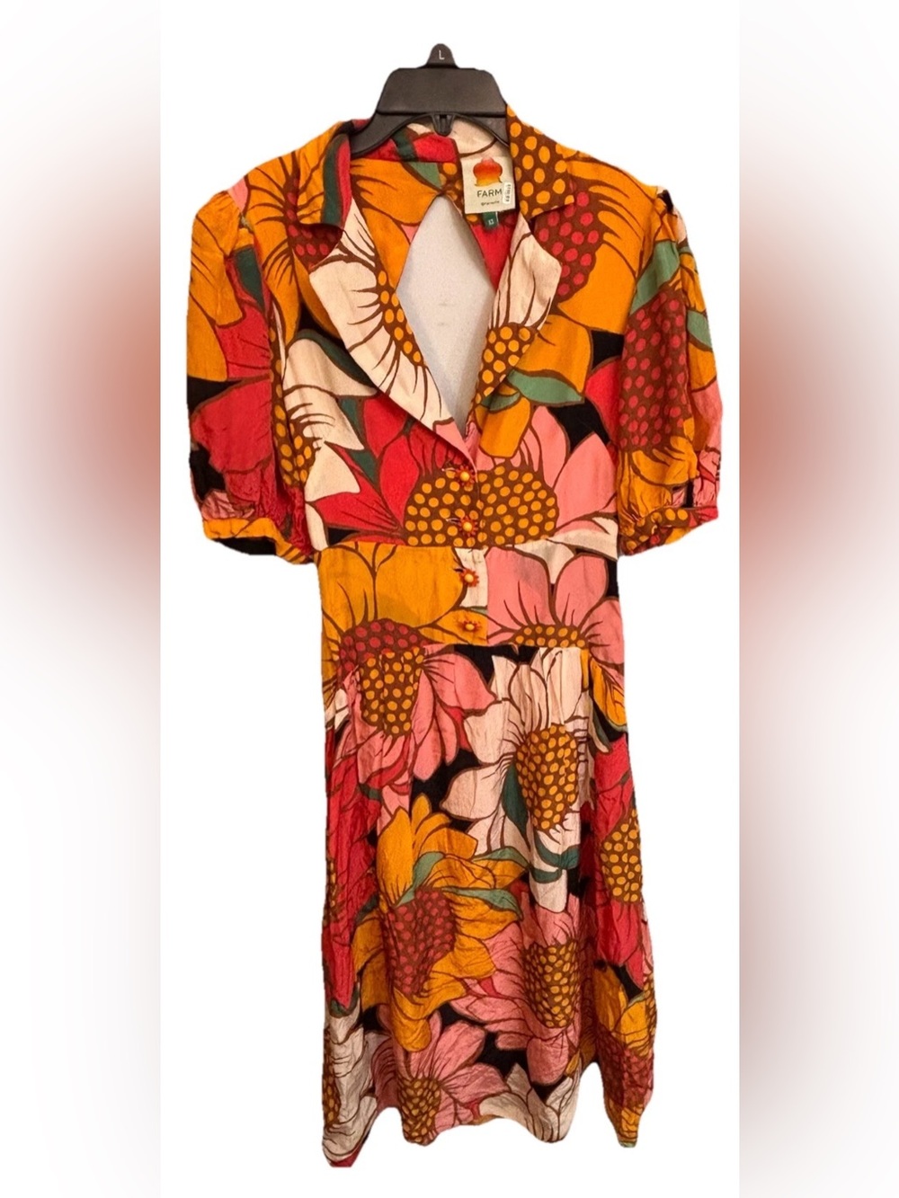 Farm Rio Sunflower Midi Dress Women's XS Open Back - Picture 5 of 8